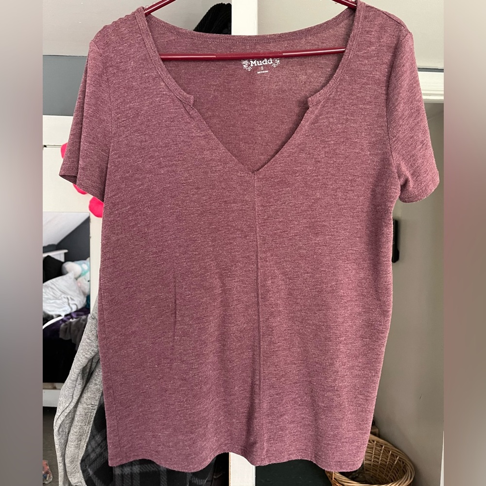 purple cut v neck T